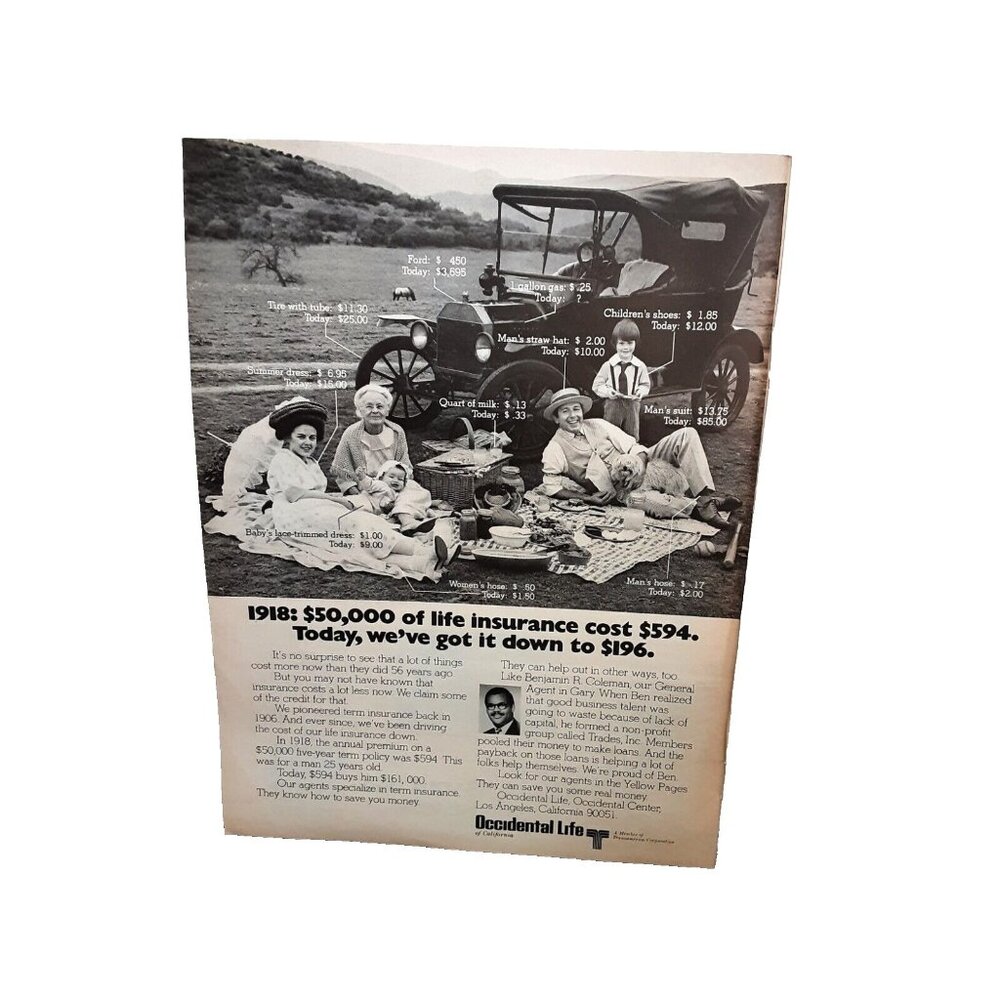 1974 Occidental Life Insurance Family with Ford Model T  Original Print Ad 70s